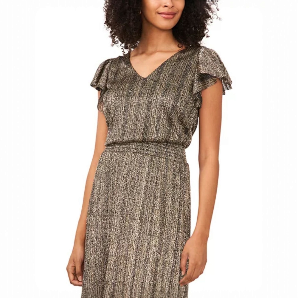 VINCE CAMUTO Ruffle Sleeve Metallic Midi Dress - Picture 5 of 6